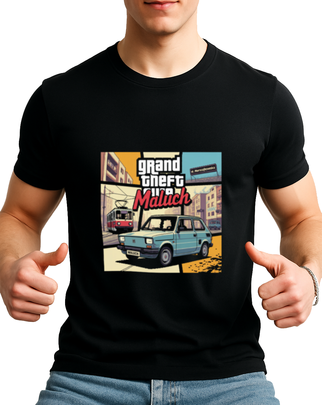 MALUCH FIAT 126p MALUCH KOSZULKA MĘSKA T-SHIRT CZARNY PREZENT URODZINY